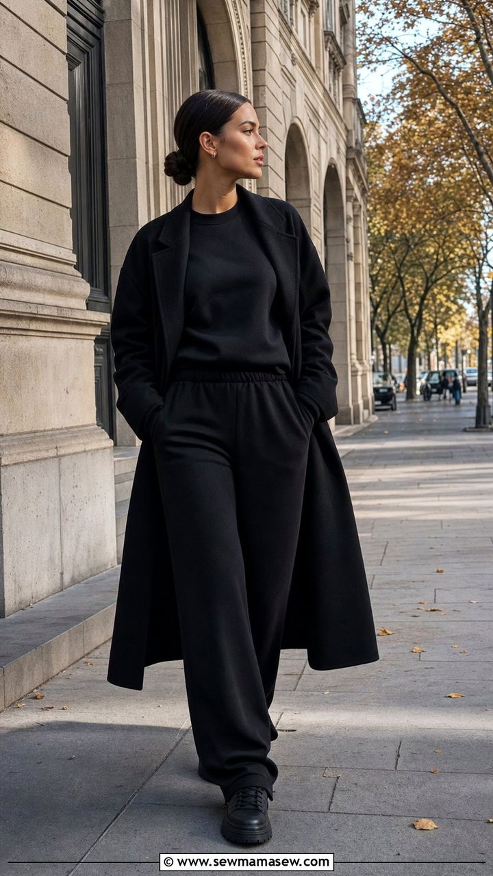 All Black Monochrome Sweatsuit with Platform Sneakers - 35 athleisure outfits for women