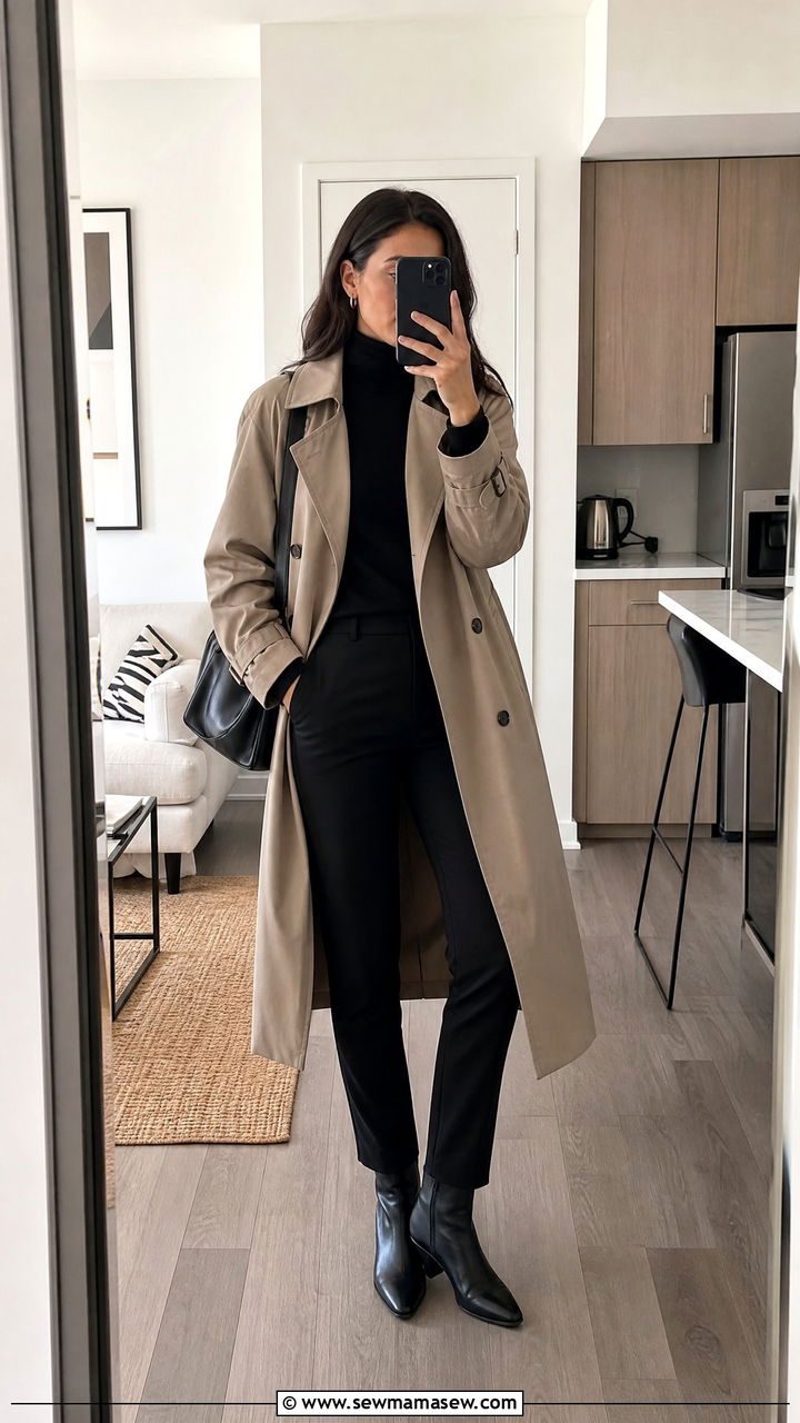 All Black Monochrome Trench Coat Outfit - 30 classy trench coat outfits