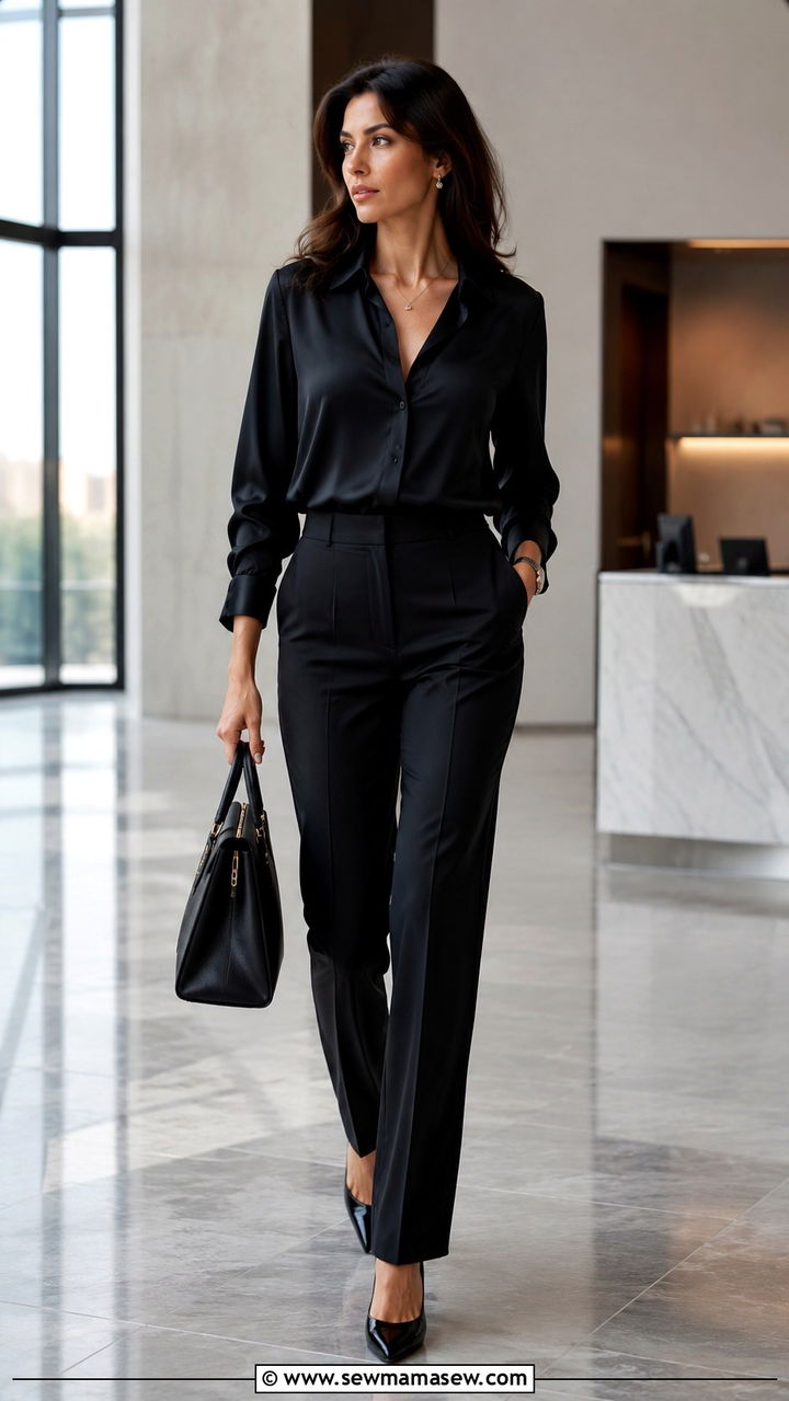 All Black Monochrome Trousers Outfit - 30 Office outfits with trousers
