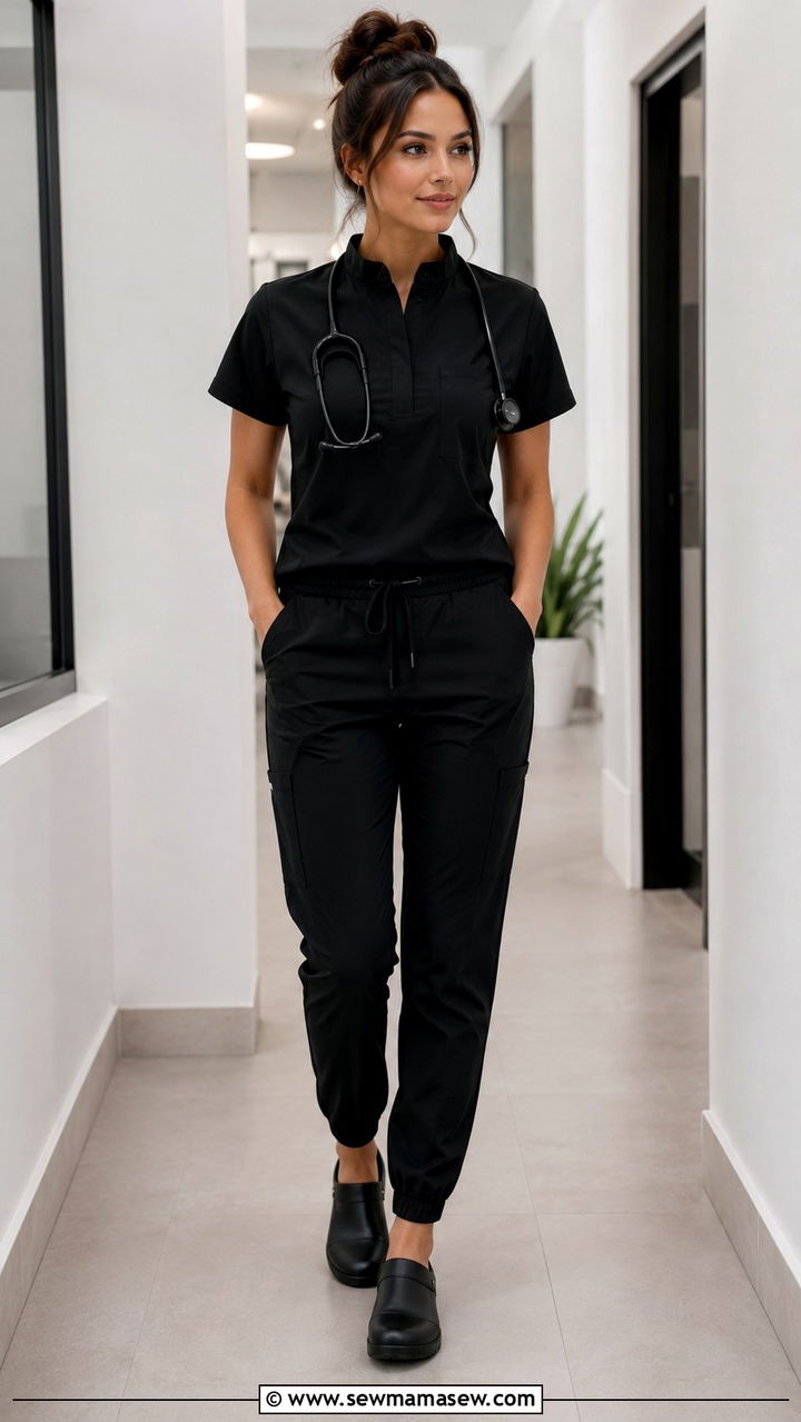 All Black Monochrome Vet Scrub Outfit - 25 Veterinarian outfit ideas