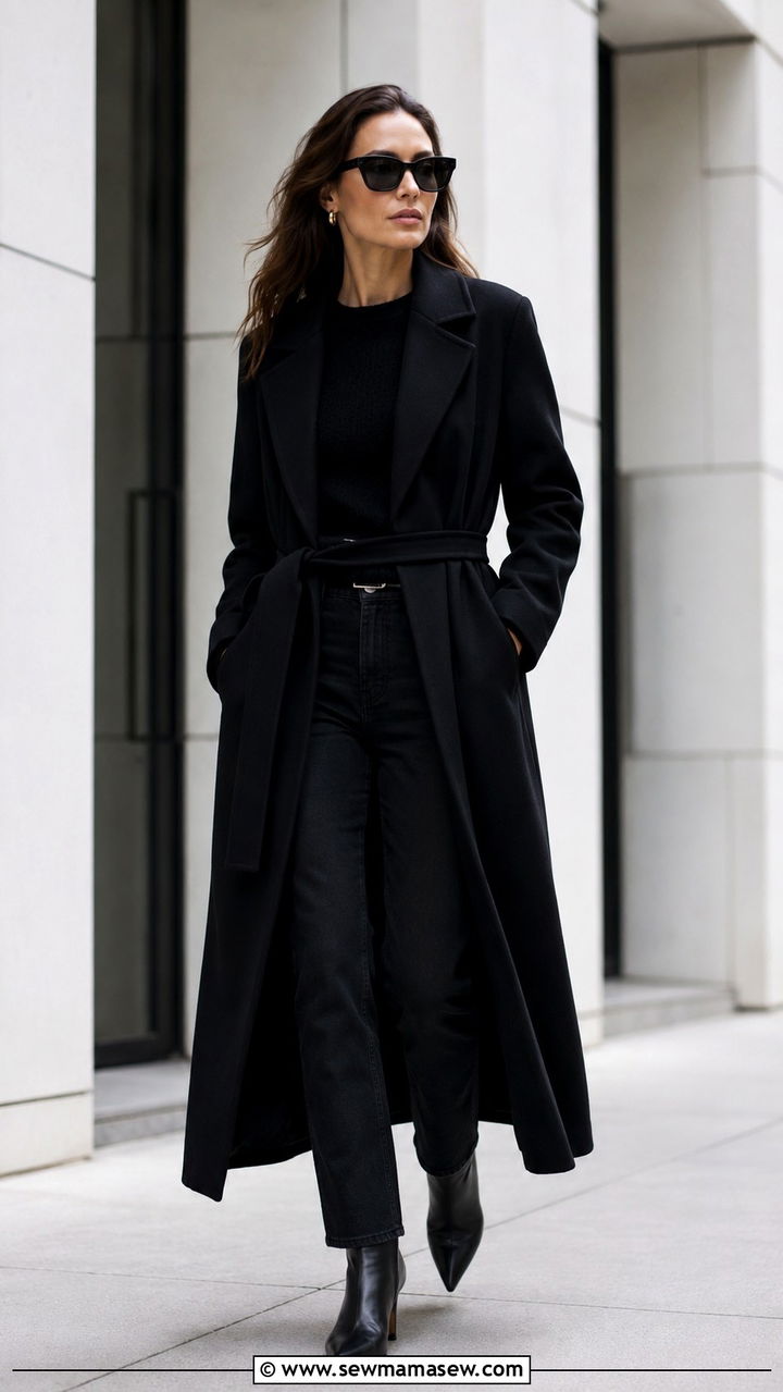 All Black Monochrome With Black Jeans And Wool Coat - 30 Quiet luxury outfit ideas with jeans