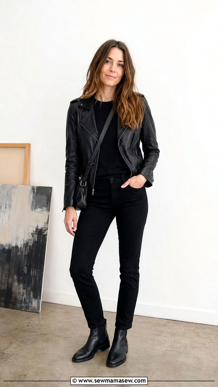 All Black Monochrome With Leather Jacket - 20 Psychologist outfit ideas