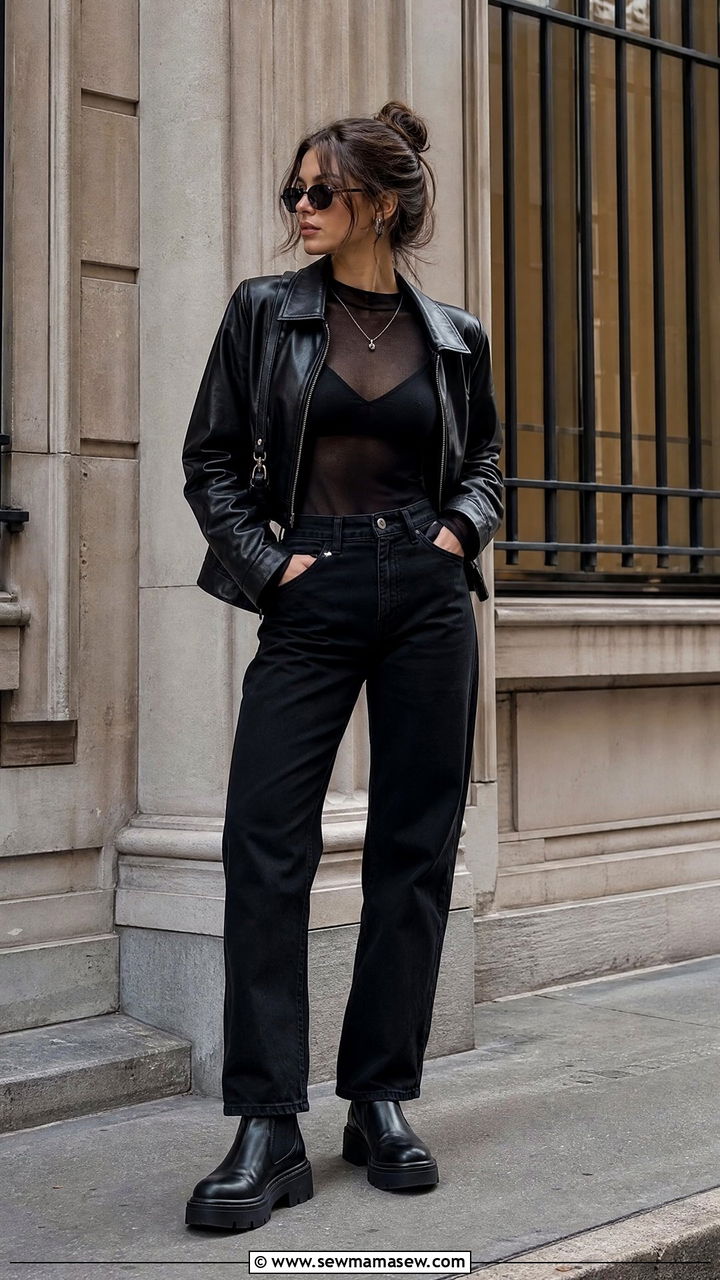 All Black Monochrome With Mixed Textures - 25 classy grunge outfit ideas
