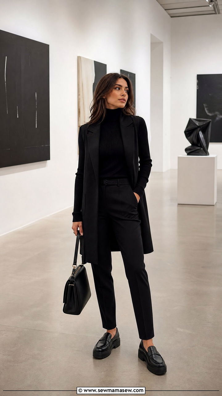 All Black Monochrome With Platform Loafers - 25 Business casual outfits with loafers