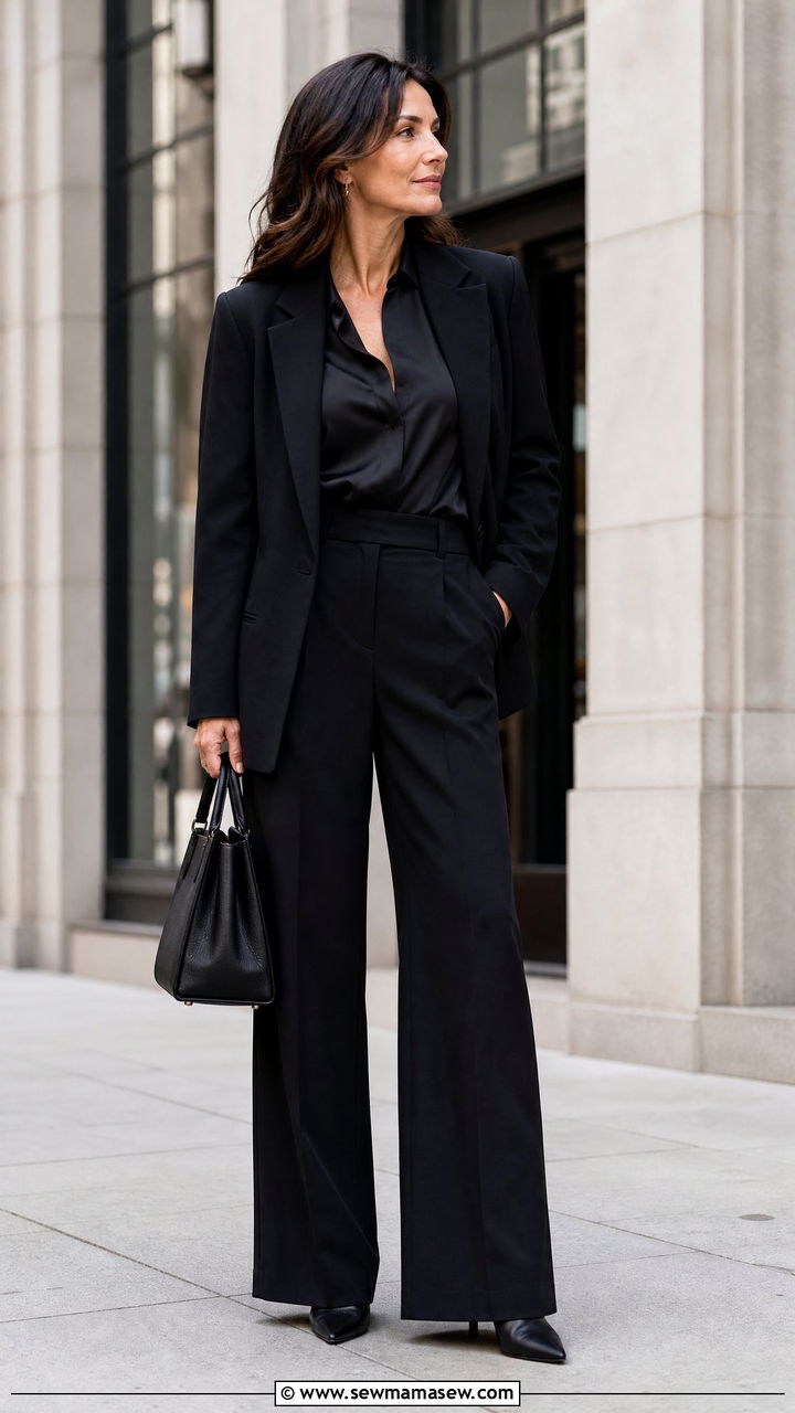 All Black Monochrome with Textured Layers - 35 Minimalist outfit ideas for women over 40