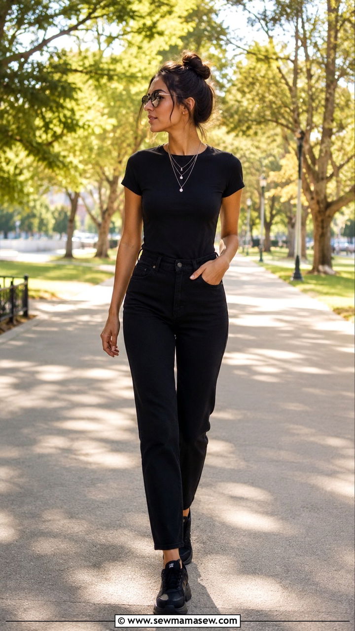 All Black Outfit With Black Jeans And Tee - 30 Monochromatic black outfits