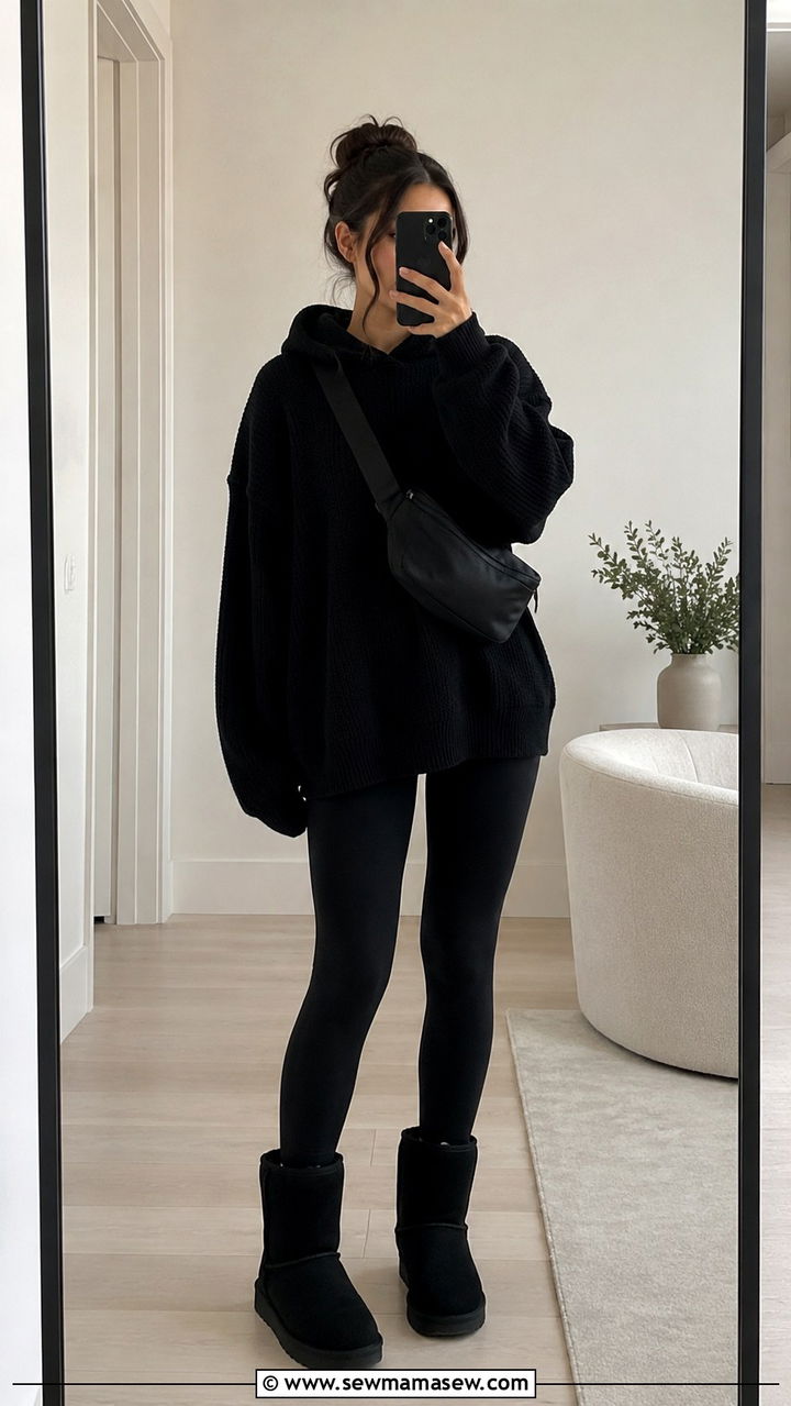 All Black Outfit With Black Leggings And Black Uggs - 25 Uggs and leggings outfit ideas