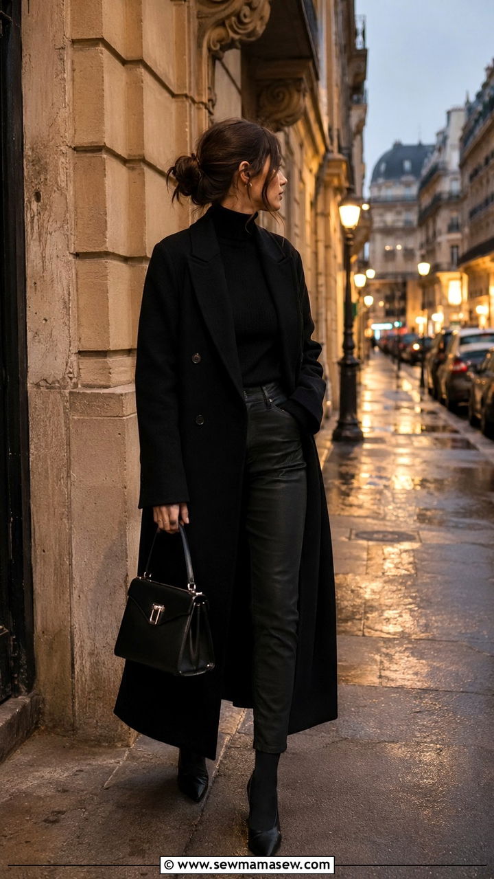 All Black Outfit With Different Textures - 30 Modest outfit ideas Parisian