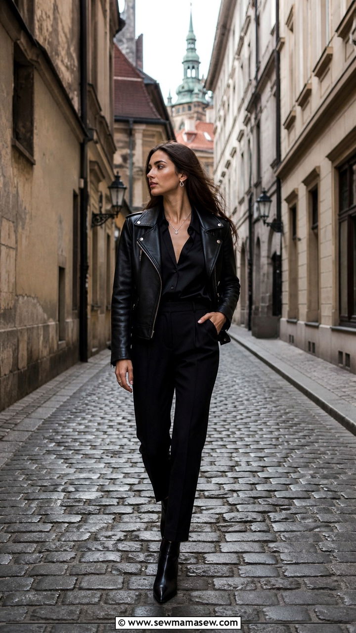 All Black Outfit With Leather Jacket And Ankle Boots For Prague - 40 What to wear in Prague