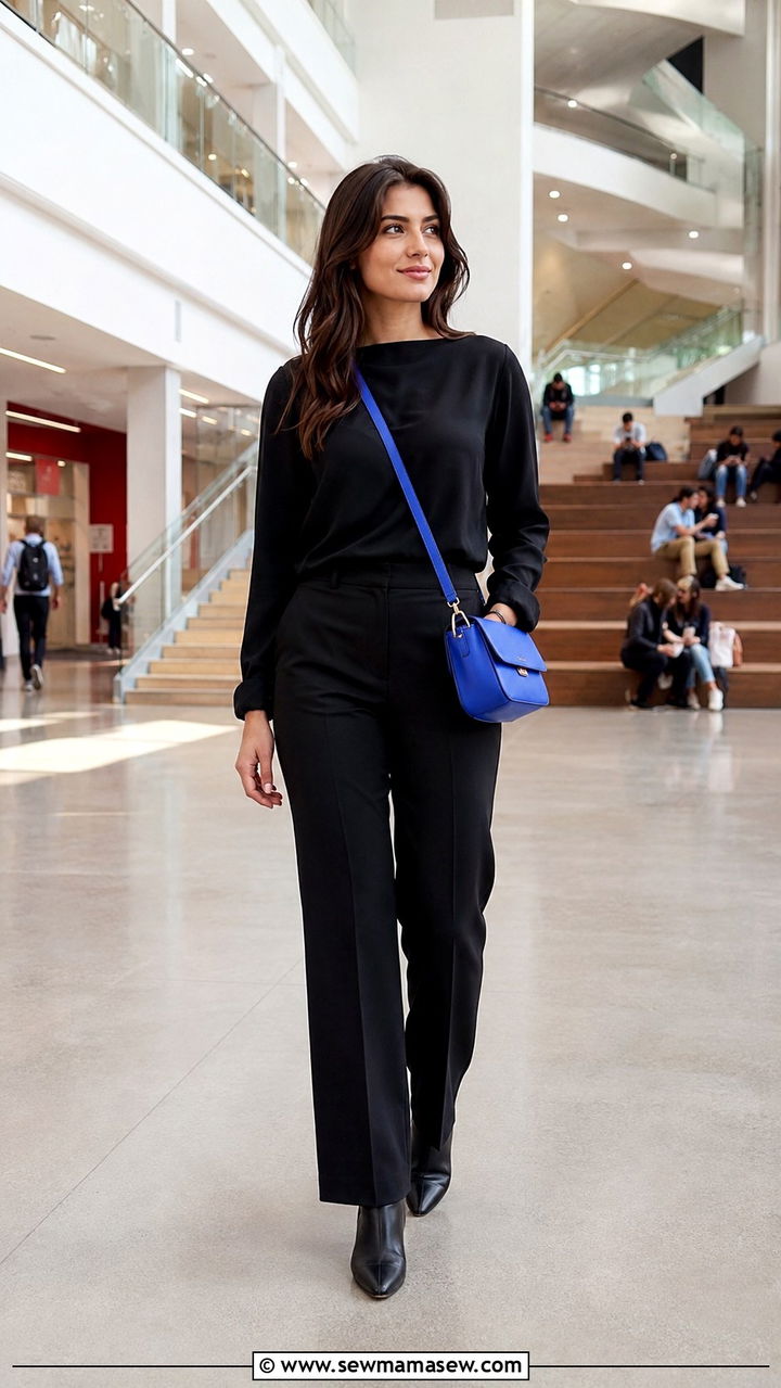 All Black Outfit With Pop Of Color Accessory - 25 PhD student outfit ideas