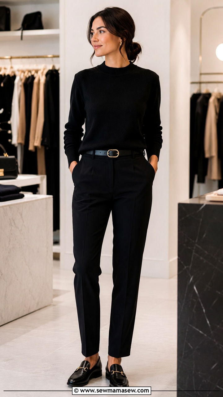 All Black Outfit with Sweater and Tailored Trousers - 25 Retail manager outfit ideas