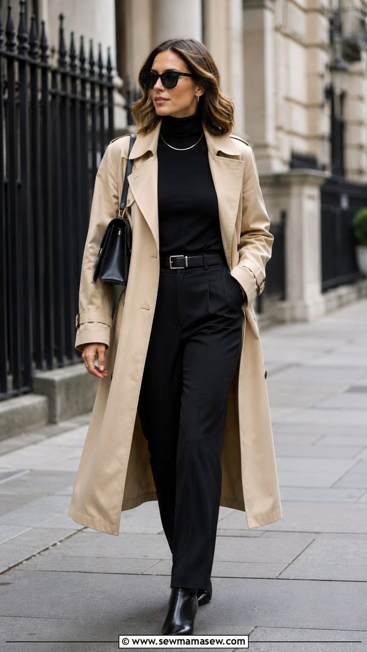 All Black Outfit with a Beige Trench Coat - 25 Parisian outfit ideas in April
