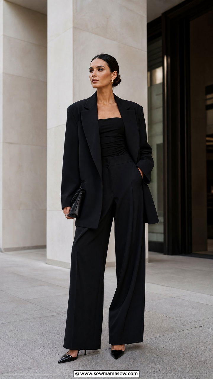 All Black Oversized Suit With Fitted Top - 30 glamoratti outfits