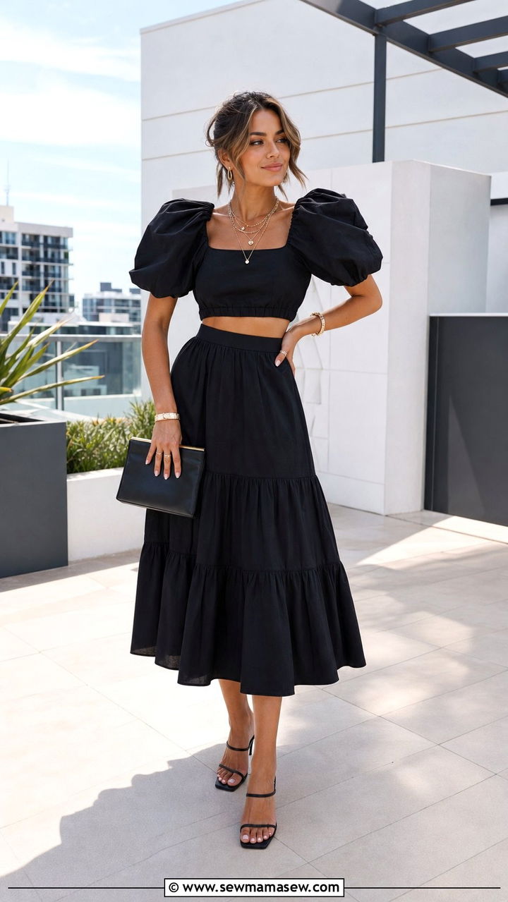 All Black Puff Sleeve Matching Set - 25 cute cute outfits
