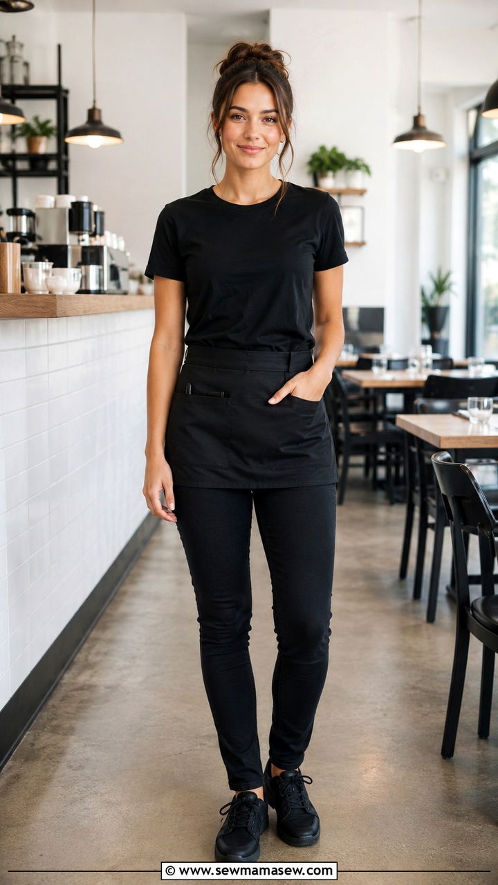 All Black Server Outfit With Black Jeans And Non Slip Sneakers - 25 Restaurant server outfit ideas