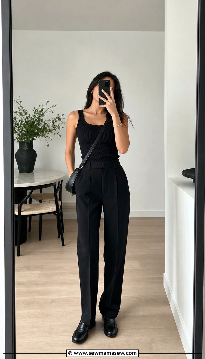 All Black Tailored Trousers And Tank Outfit - 25 Emma Chamberlain spring outfit ideas