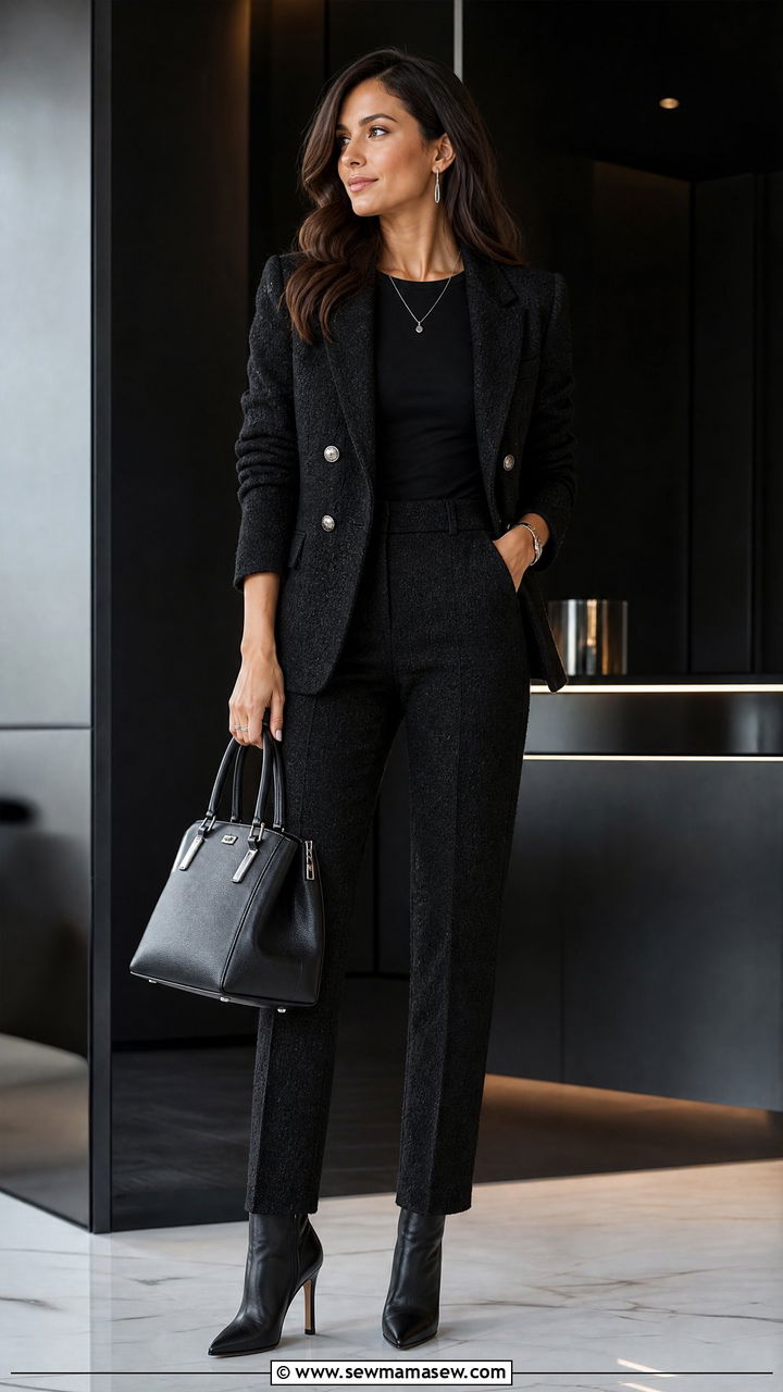 All Black Textured Two Piece Matching Set - 30 Matching set outfit ideas for work