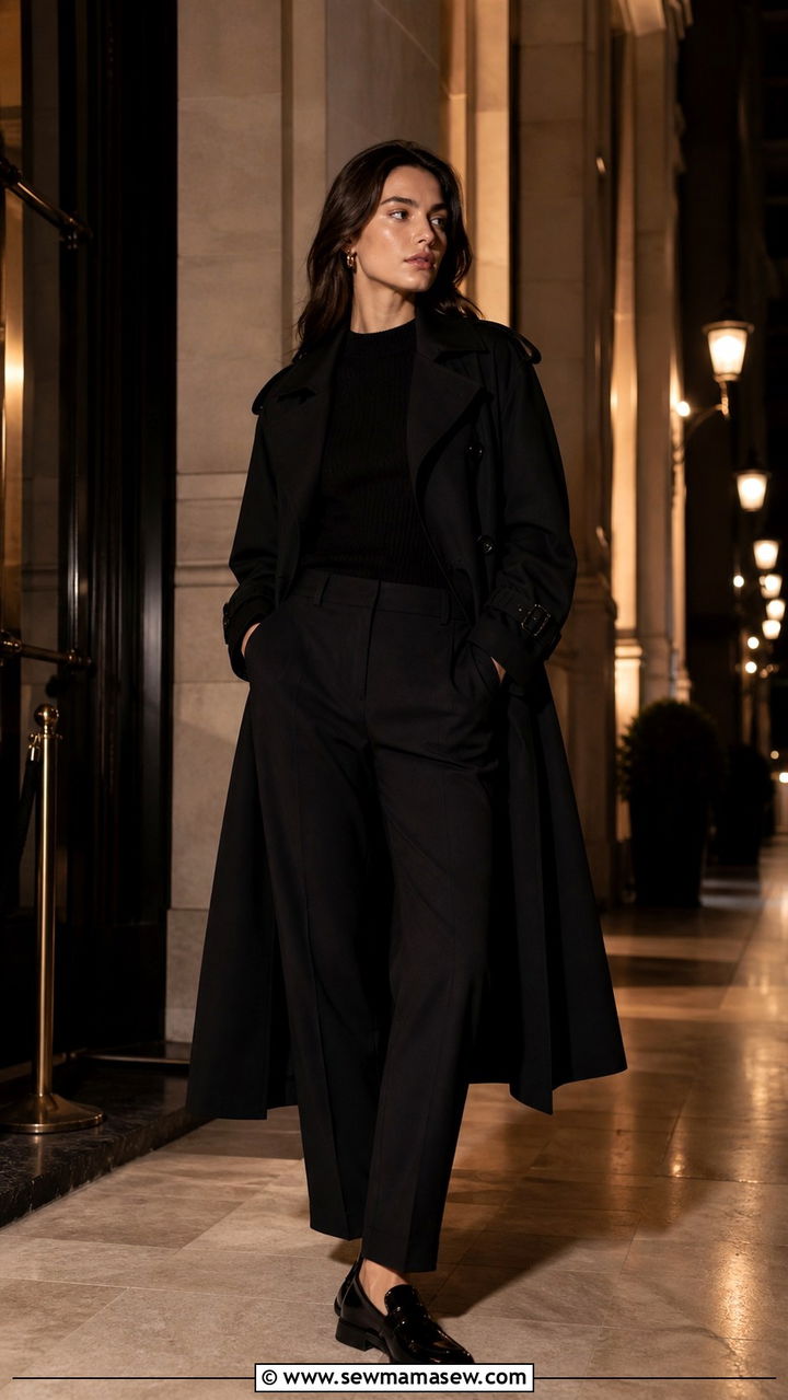 All Black Trench Coat With Trousers And Loafers - 40 What to wear in Amsterdam