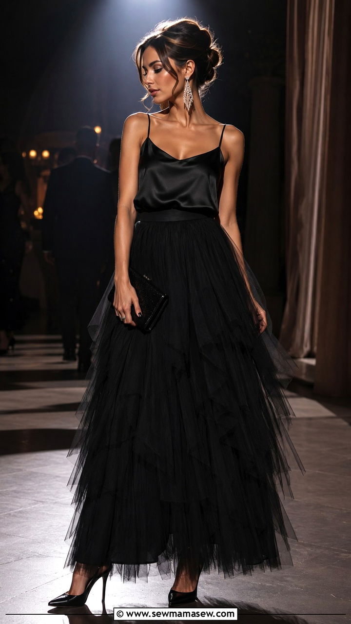 All Black Tulle Maxi Skirt Evening Outfit - 25 Tulle maxi skirt outfit ideas