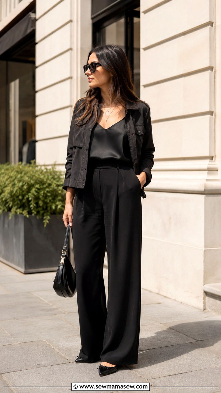 All Black Wide Leg Ensemble - 30 Spring brunch outfit ideas 2026