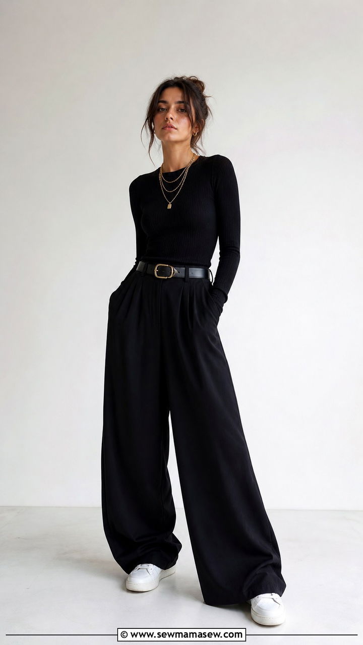 All Black Wide Leg Trousers Grunge Outfit - 40 grunge outfits for women