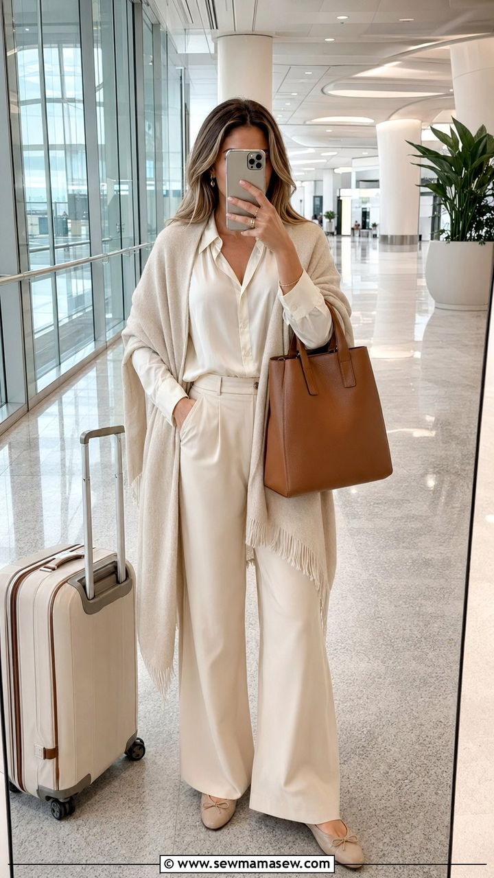 All Cream Monochrome Airport Look - 35 Airport outfit ideas old money