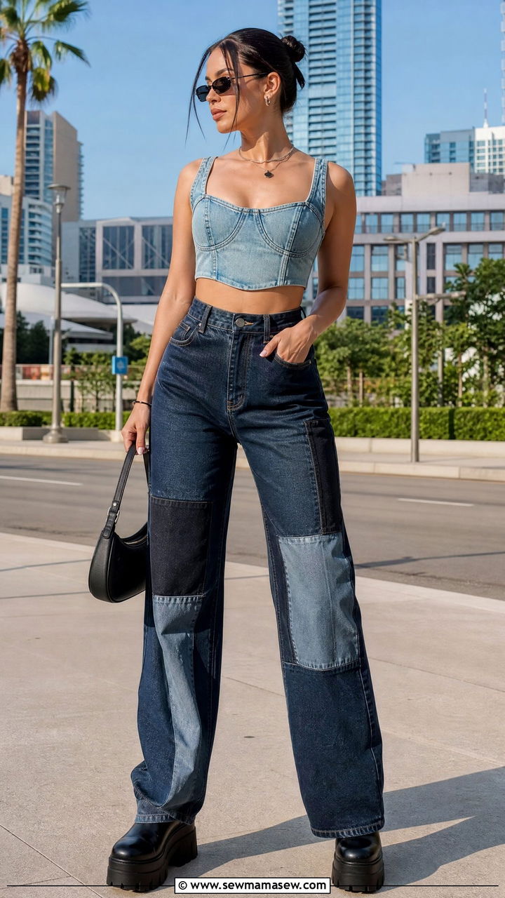 All Denim Look With Crop Top - 25 Bad Bunny concert outfit ideas