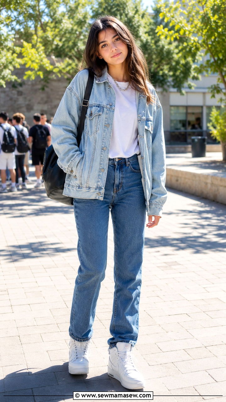 All Denim Outfit With a White Tee - 30 Trendy outfits for 14 year olds