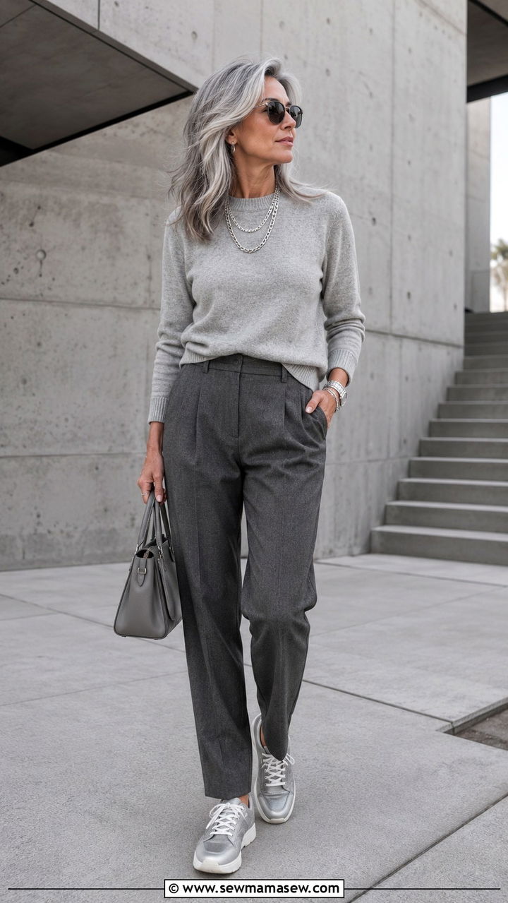 All Gray Ensemble With Silver Jewelry - 30 Pinterest outfits to copy