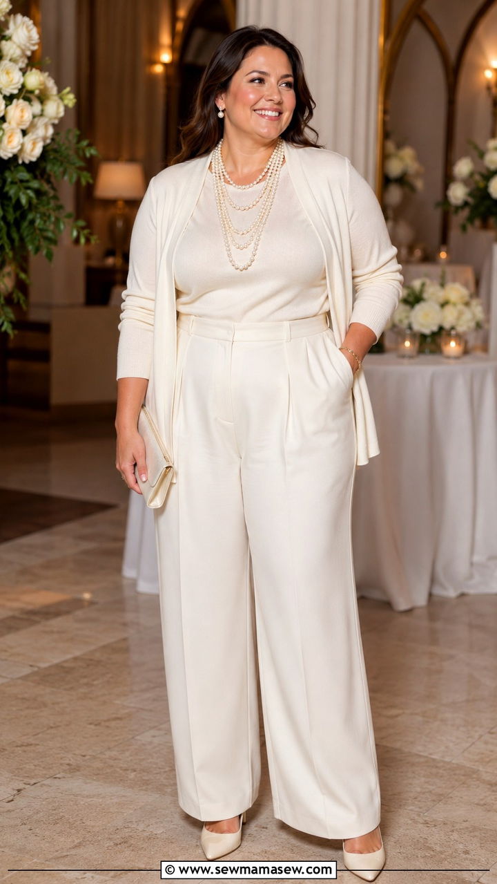 All Ivory Evening Outfit with Pearls - 30 Old money outfits plus size