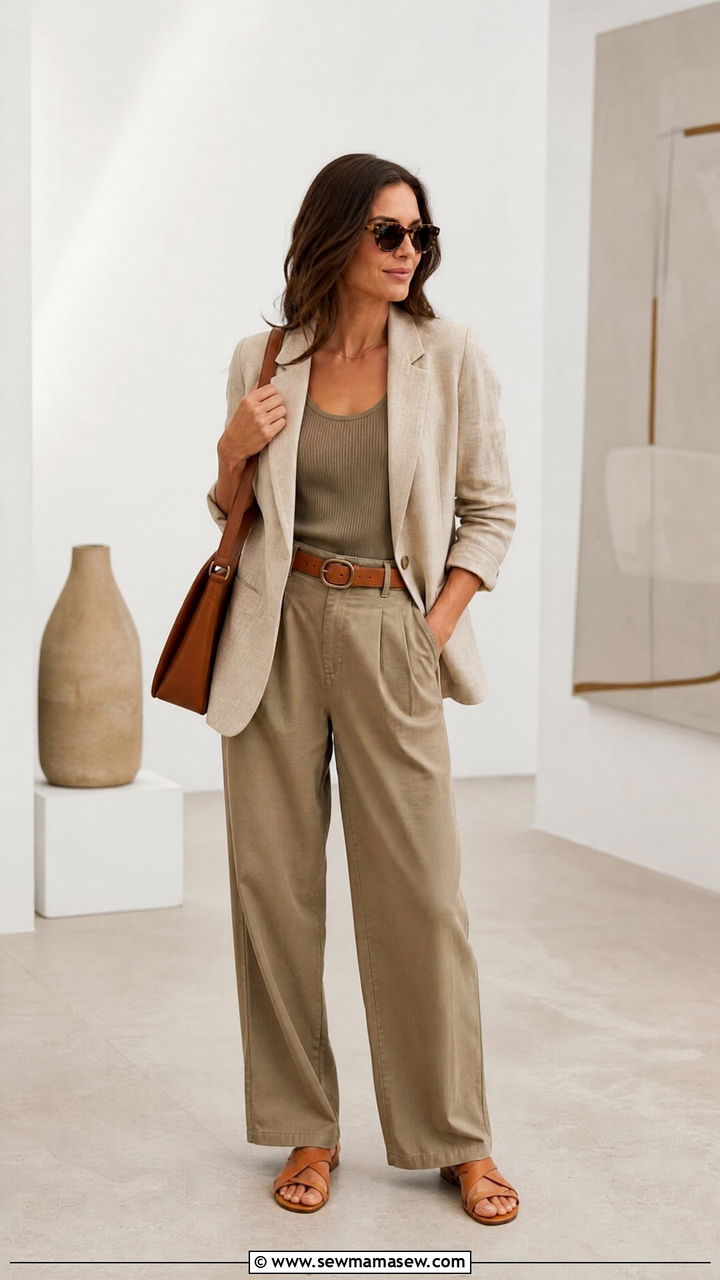 All Khaki Monochrome Outfit With Tonal Accessories - 30 summer khaki outfit ideas