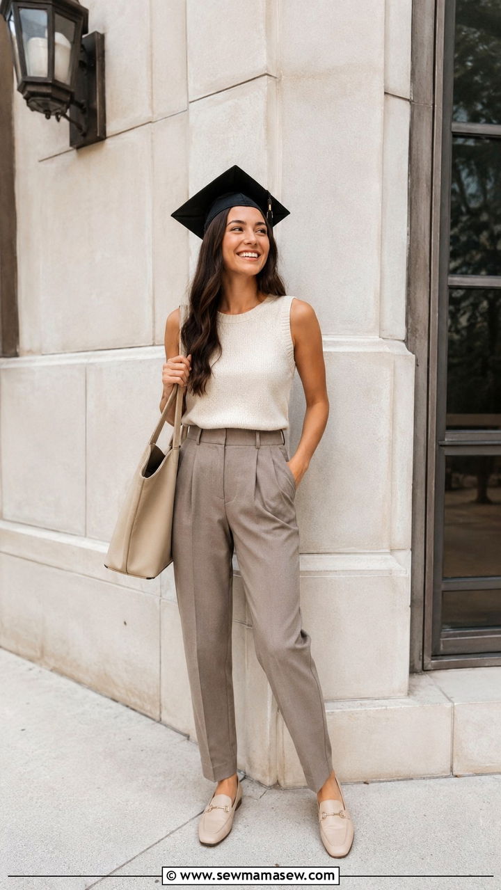All Neutral Knit Top and Tailored Trousers Combo - 30 graduation outfits ideas