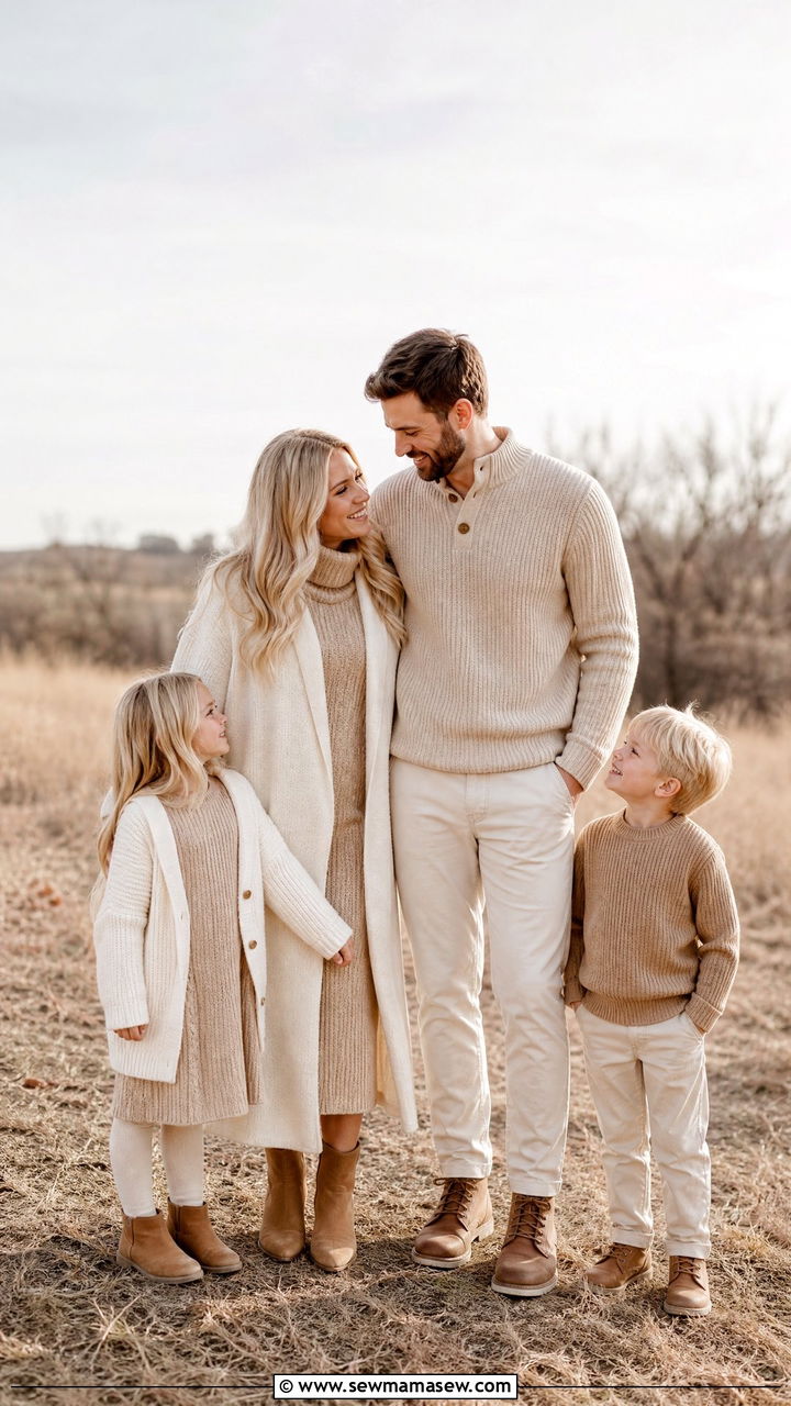 All Neutral Layered Family Outfits - 25 Family spring photo outfit ideas