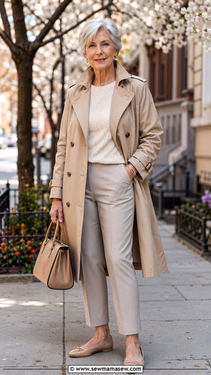 All Neutral Outfit with One Color Accent - 30 Spring outfits for women over 70