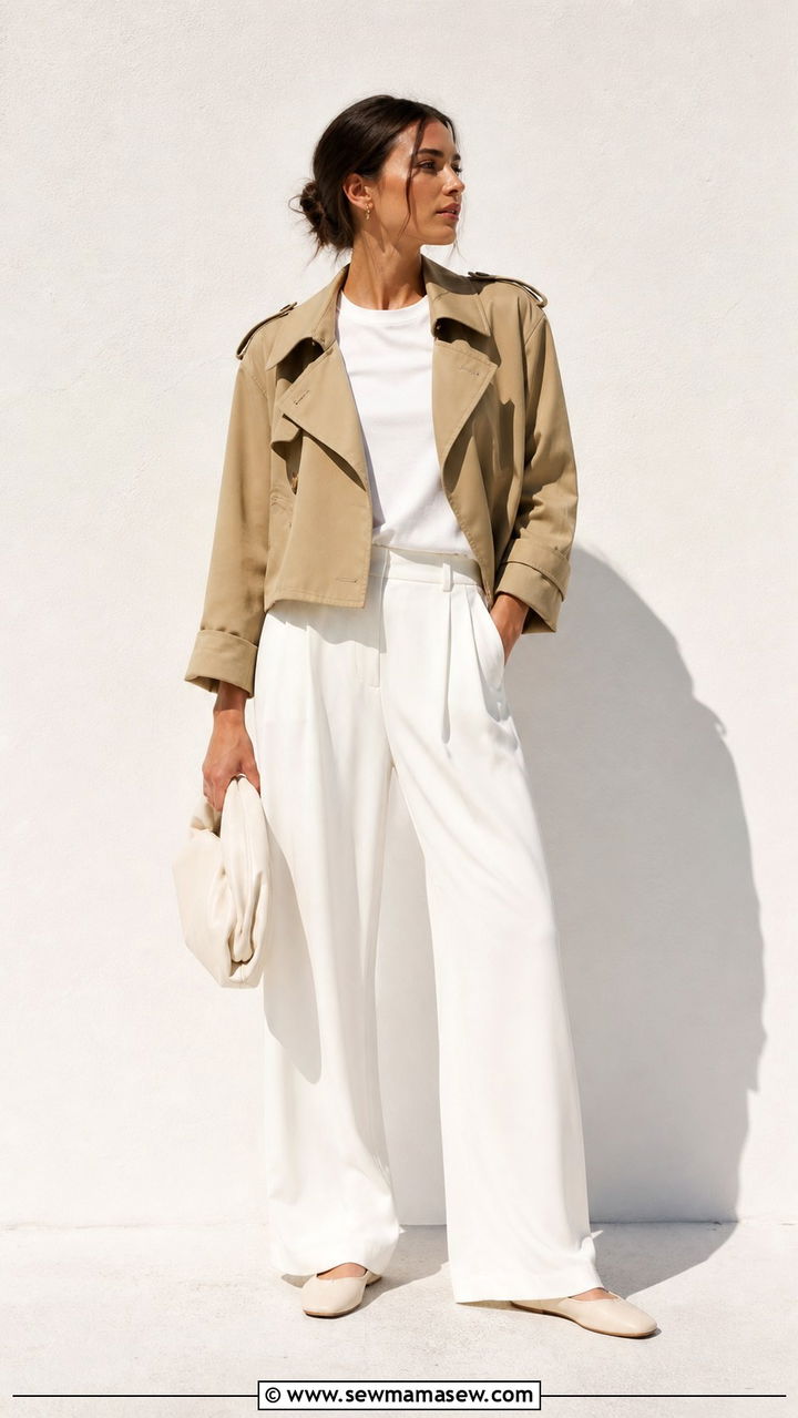 All White Base with a Khaki Cropped Trench - 40 casual cropped trench outfits
