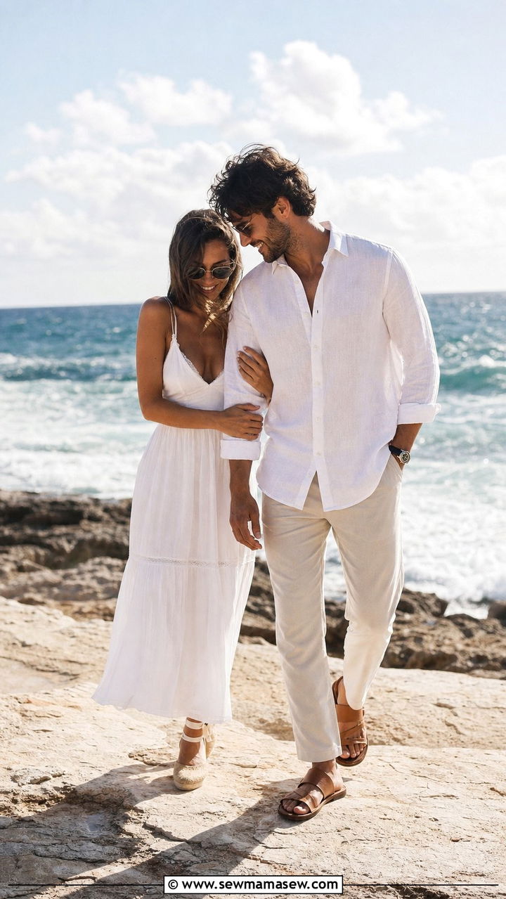 All White Beach Couple Outfit - 25 Couples photo outfit ideas 2026
