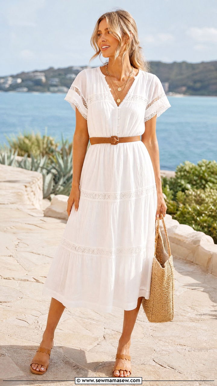 All White Cloud Dancer Dress With Tan Accessories - 20 summer outfits 2026 women for women