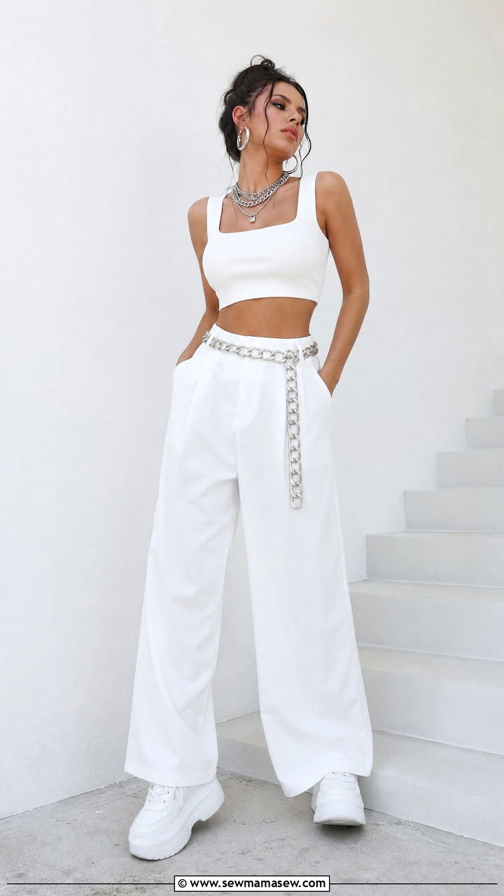 All White Coordinates and Chain Belt Outfit - 30 Edgy summer outfits