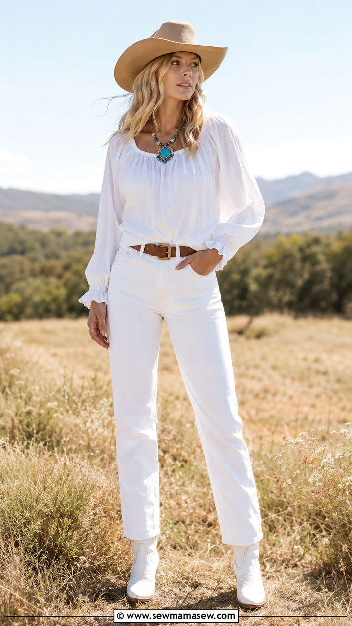 All White Country Concert Outfit with Boots - 30 Luke Combs concert outfit ideas