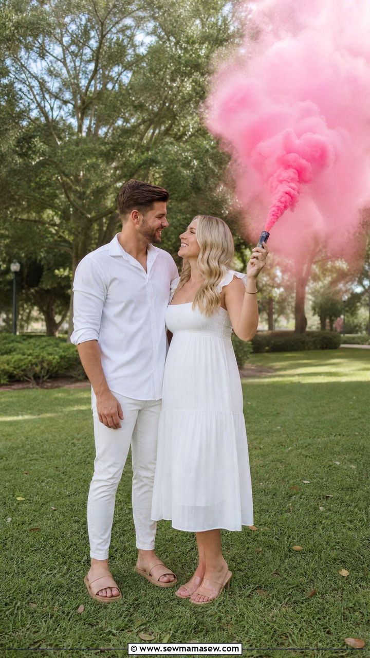 All White Couple Gender Reveal Outfit - 30 Gender reveal photo outfit ideas