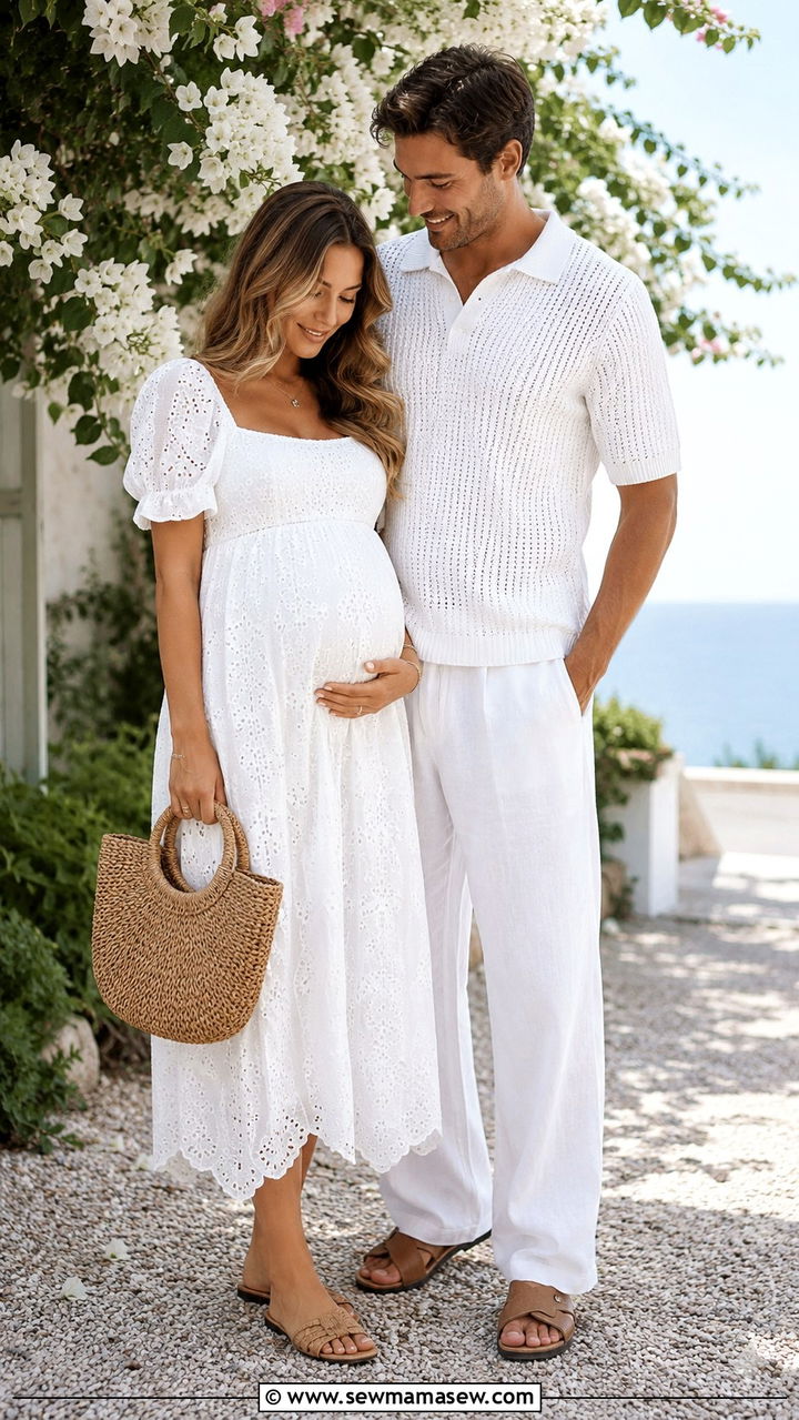 All White Couple Outfit - 20 Baby announcement photo outfit ideas