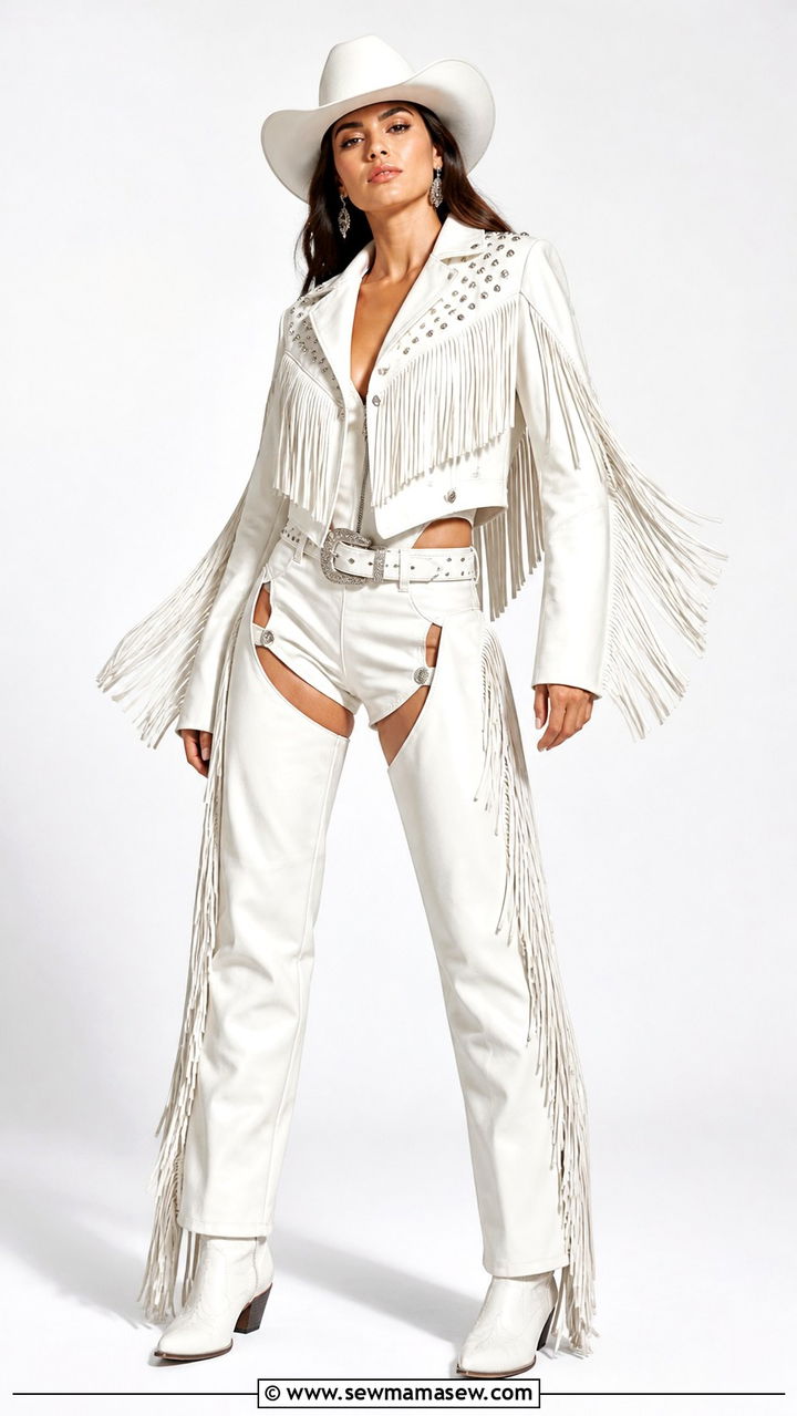 All White Cowgirl Outfit With Fringed Jacket - 40 Beyonce Cowboy Carter outfit ideas