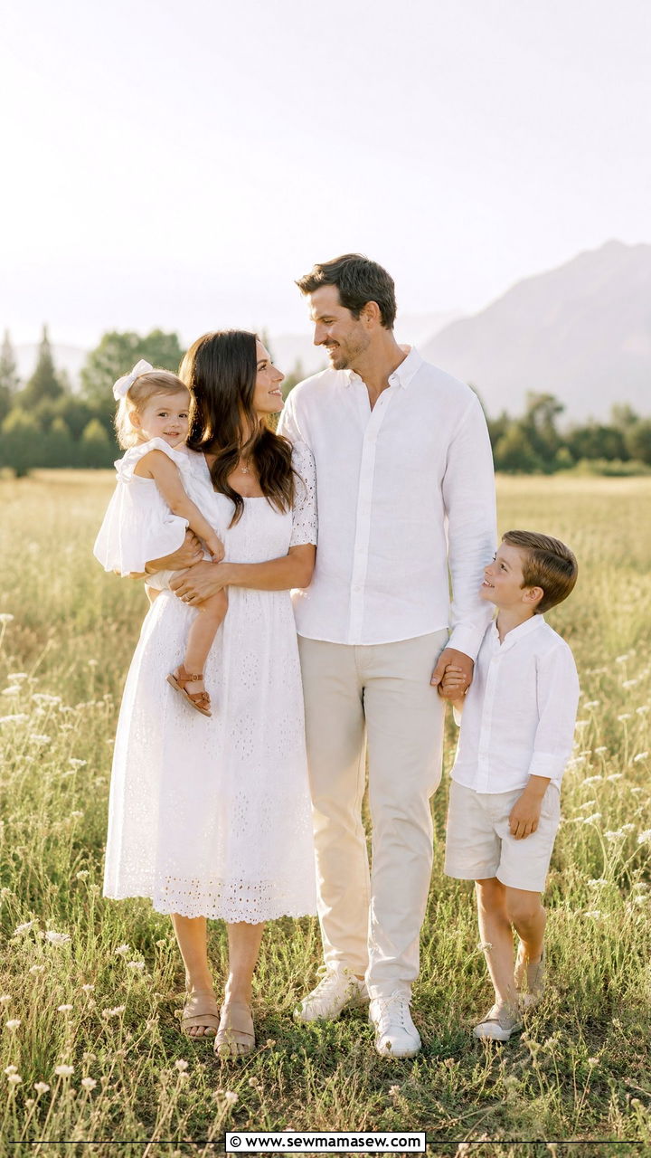 All White Elegant Outfits for Summer Family Photoshoot - 30 summer family photoshoot outfit ideas