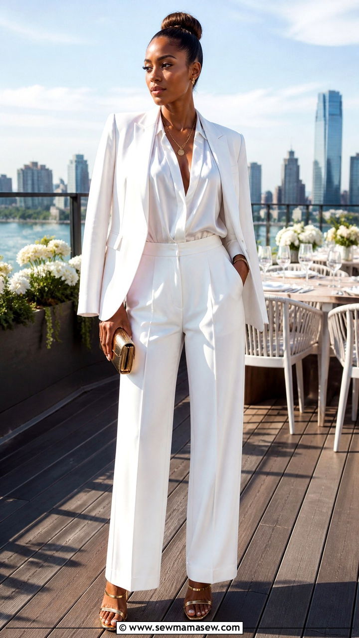 All White Ensemble with Gold Accessories - 20 40th birthday outfit ideas