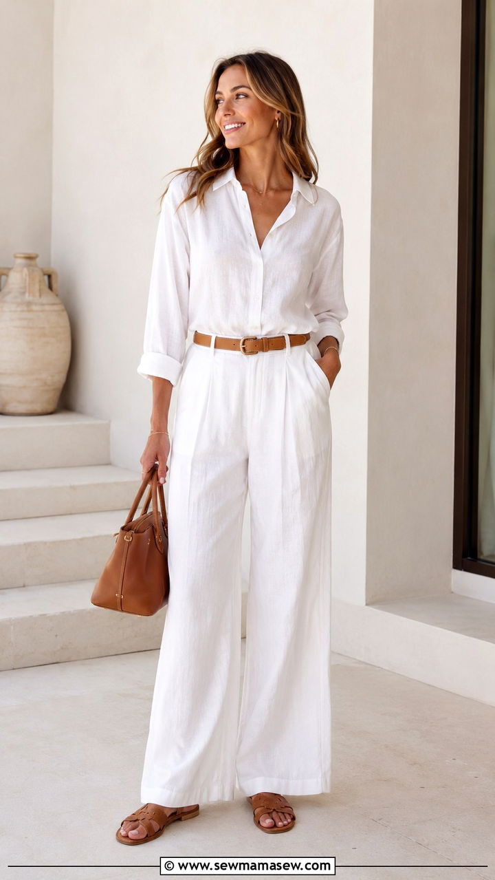 All White Ensemble with a Tan Leather Belt - 30 spring outfits 2026 women classy