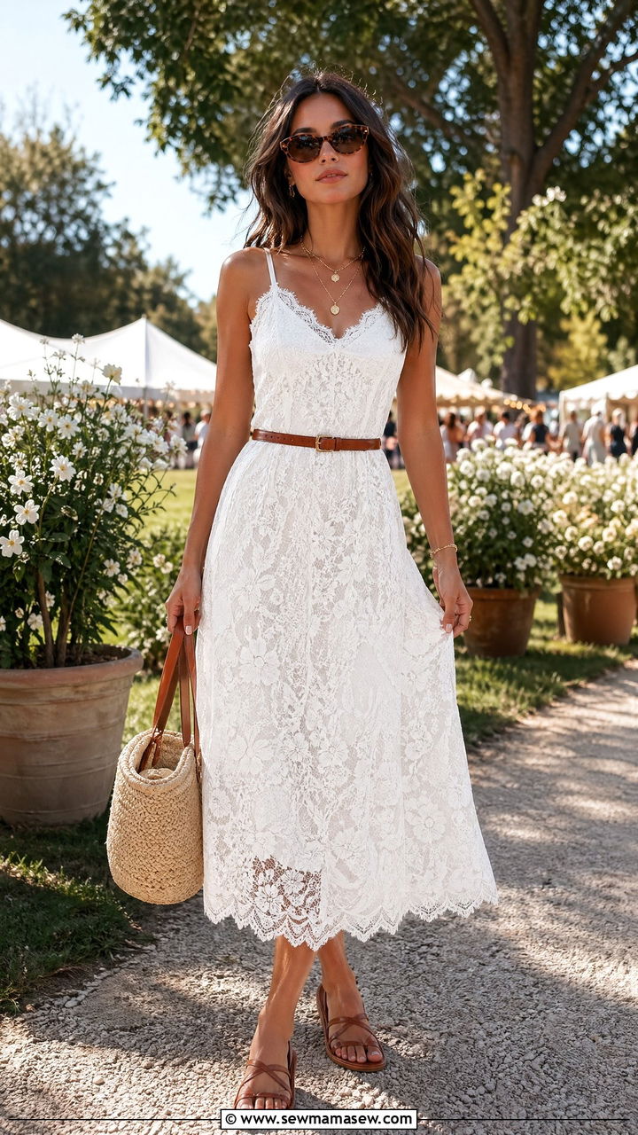 All White Lace Dress With Neutral Accessories - 35 festival outfits