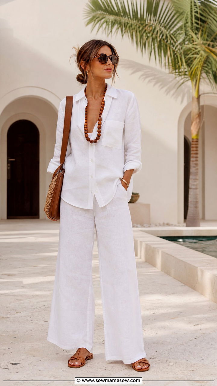 All White Linen Co Ord Set - 30 summer modest outfit ideas