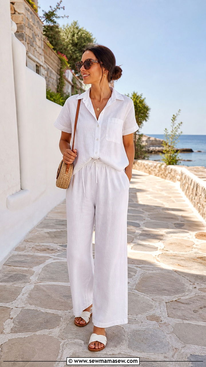 All White Linen Co Ord Set Outfit - 40 summer clean girl outfits
