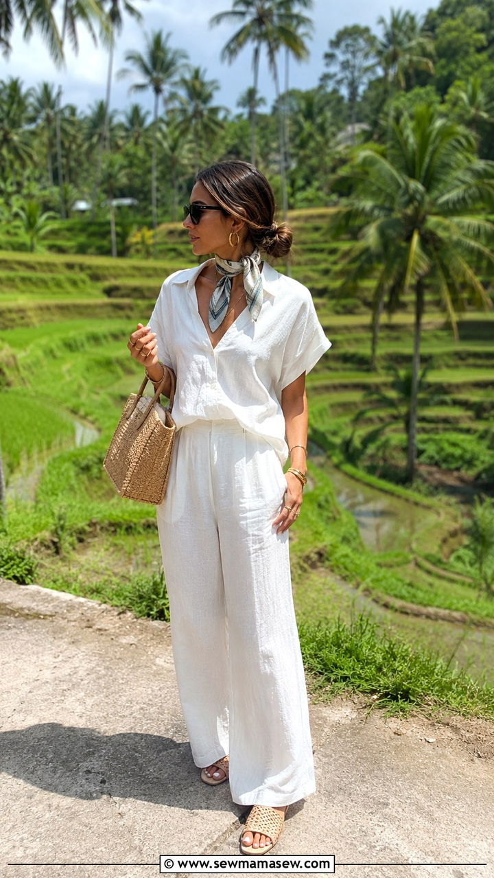 All White Linen Pant And Top Set - 25 Bali spring outfit ideas