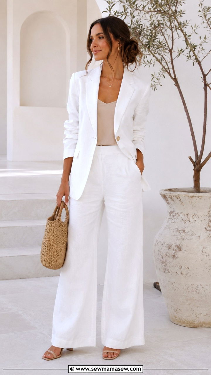 All White Linen Pants And Blazer Outfit - 30 Linen pants outfit ideas with a blazer